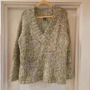 Deane & White Woman Plus Wool Alpaca Blend V Neck Sweater Gray White Size 1X